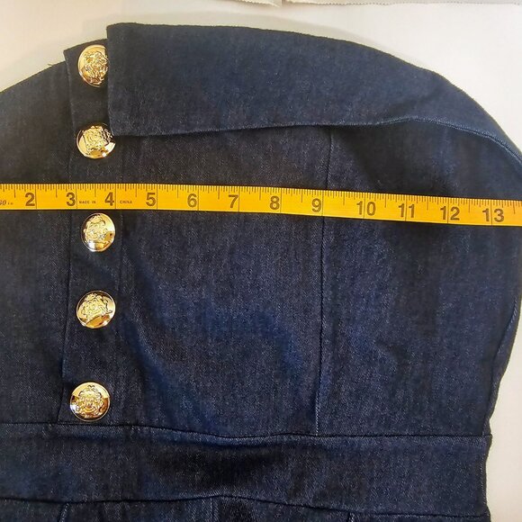 LILLY'S KLOSET KNIT DENIM STRAPLESS JUMPSUIT SZ S FLARE LEG ZIP BACK NO CARE TAG - Picture 8 of 10